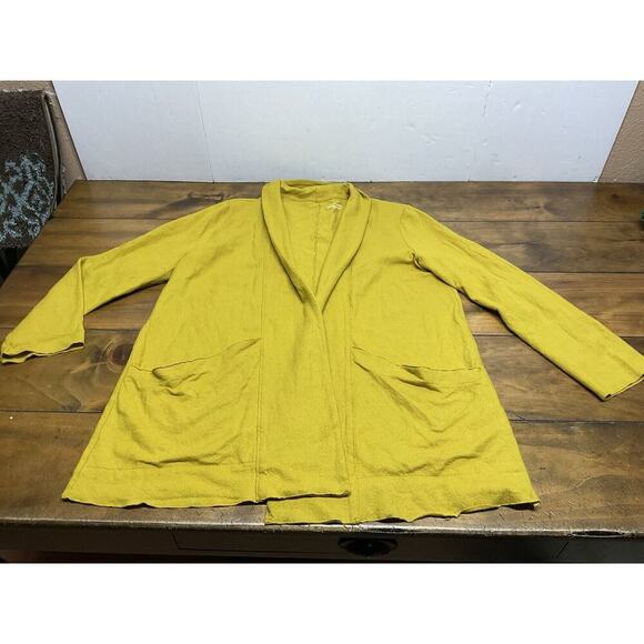 EILEEN FISHER Mustard Yellow Boiled Wool Jersey Shawl Collar Jacket Size Large - Picture 1 of 9